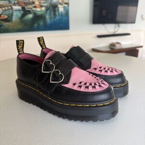 Dr. Martens Black and Pink Heart Buckle Platforms